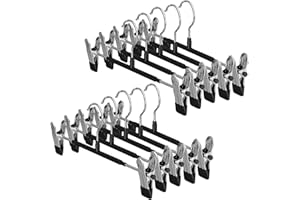 Dunkwckore 10 Pezzi Grucce Pantaloni, Grucce in Metallo con Pinze Regolabili, Appendiabiti Pantaloni, Grucce Gonne da Armadio con 2 Clip Antiscivolo Salvaspazio per Gonne Pantaloni e Sciarpe, Nero