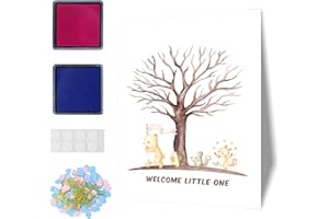 DAVIDJAMESCLARKE Gender Reveal Party - Foglie di impronte digitali, libro degli ospiti, tema animale, baby shower, impronte digitali, con coriandoli da 15 g