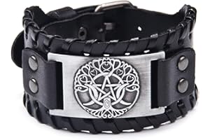 Thajaling Pulsera vikinga de árbol genealógico – Pulsera nórdica con amuleto yggdrasil – Joyería pagana de luna y estrella brazalete para hombres y mujeres regalo, Cuero