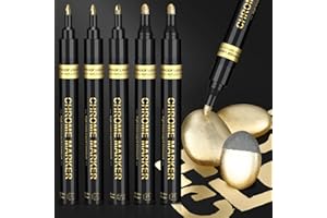 KERIFI Flüssige Gold Chrom Marker, Super Goldene Metallic Stifte, Reflektierende Permanente für Modellreparatur, Resin, Metall, Glas, Kunststoff, DIY Kunstprojekte und Basteln (5 Pack, 1-3mm)