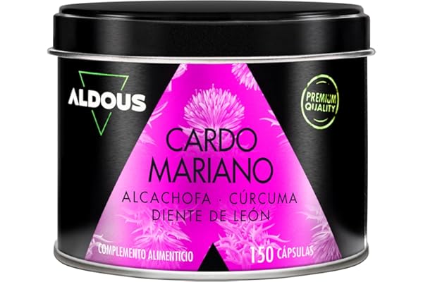 Cardo Mariano con CÚRCUMA, Alcachofa, Diente de León y Desmodium - TRIPLE ACCIÓN - 150 Cápsulas Detox - Máxima dosis Depurativa con 80% de Silimarina - Detox Higado, Mejora digestión - ALDOUS
