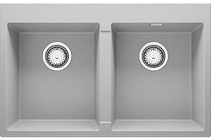 Lavello Cucina 78 x 50 cm, Lavandino Cucina in Granito 2 vasche + Sifone Classico, Lavabo Cucina Incasso Oslo 80 Twin di Primagran, Grigio
