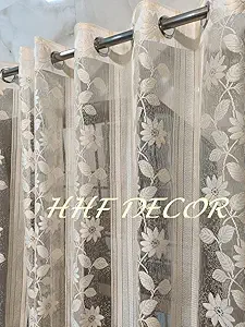 HHF DECOR Polyester Beautiful Floral Important Net Tissue Pack of 1 Pecs for Cream Color 4 x 9 Feet Long Door Curtain for Home || Living Room Net Curtain