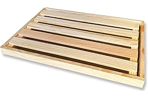 BRICOMIRAS Tagliere per pane con raccoglitori, taglierina per pane - tagliere per pane con griglia rimovibile per raccogliere briciole, realizzato in legno di grande capacità, rinnovabile legno natura(32 x 22)