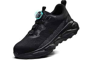 QQSQ Sicherheitsschuhe Herren Damen Arbeitsschuhe Leicht Sportliche Atmungsaktiv Anti-Smashing Stahlkappenschuhe Schnürsenkel Schnellverschluss Drehverschluss