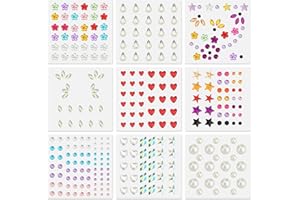 Amaxiu 9 arkuszy samoprzylepnych naklejek na twarz, kamienie szlachetne, naklejki na oczy ze strasu, naklejki kryształowe Bling do twarzy, twarzy, paznokci, makijażu, ciała, na imprezę