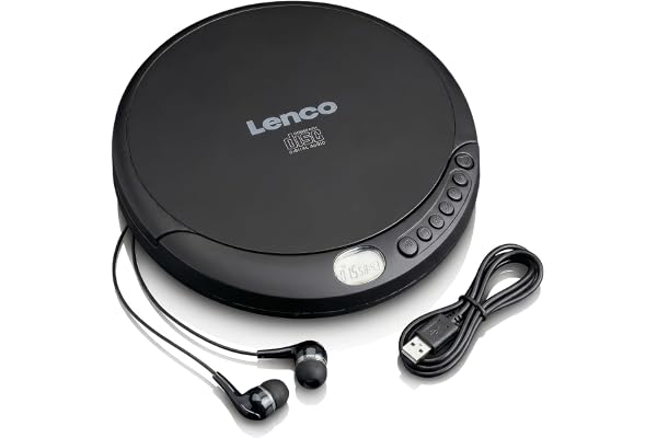 Lenco CD-010 - Lecteur CD Portable Walkman - Diskman - CD Walkman - Avec écouteurs et câble de chargement Micro USB - Noir