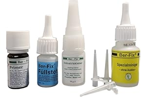 Ber-Fix Schweißnaht-Set S Primer & Füllstoff für Kunststoff, PVC, ABS, GFK, Metall, PE, PP, Silikon 10g Kleber + 15g Granulat, 5ml Primer, 20g Reiniger Inkl. 3 Spitzen