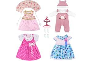 Aolso Vestiti per Bambole per New Born Baby Doll, Abito per Bambolotti 35-45CM, Vestito Stampa con Cappello, Regali per Ragazze, Bambini, Confezione da 4 Serie Coniglio (Bambola non Inclusa)