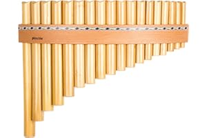 PLASCHKE INSTRUMENTS Plaschke Panflöte, Holz-Riemen Design, handgemacht aus Südtirol 18 Töne C-Dur