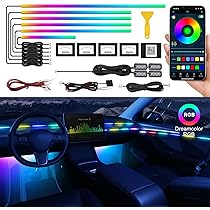 Kit Luci LED RGB Per Interni Auto: 10 Pezzi Con Fibra Ottica 8m E Controllo App - 6