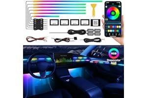 TWETIZ Dreamcolor Acrylic Interior Car LED Strip Light with Wireless APP, RGB 10 in 1 with 175 inches 593 LEDs Fiber Optic Ambient Lighting Kits, 16 Million Colors Sound Active Function Car Neon Lights