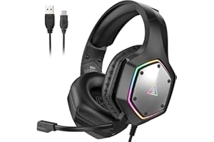EKSA E1000V2 Gaming Headset, Type-C & USB-A Schnittstelle Headset Mit Mikrofon, 7.1 Surround Sound & RGB-Licht PC Headset, Gaming Kopfhörer für PC/PS4/PS5/Mac
