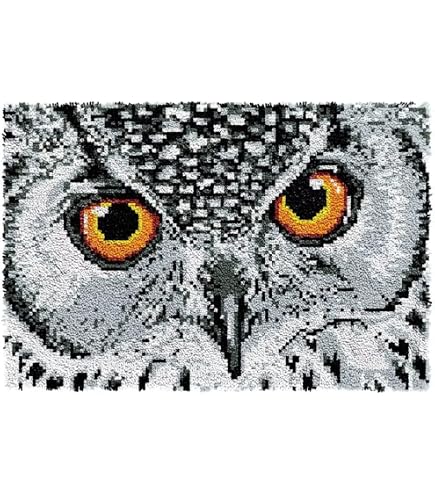 Kit DIY Tapis à Crochet à Loquet - 60x42cm, Motif Yeux Bleus, Adultes/Enfants