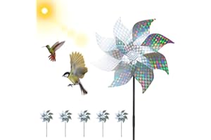 TIRYNS 6 PCS Reflective Bird Repellent Windmil Repellent Pinwheel Scare Birds Silver Reflective Pigeon Deterrent Windmills Sparkly Spinners to Keep Birds Away from Your House Window Garden Farm Crops Fruits