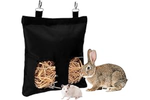 LUTER 11.5x9.1x1.4 Inch Guinea Pig Hay Feeder Bag Rabbit Hay Bag Hanging Feeder Sack, Perfect for Small Hay-eating Pets (Black)