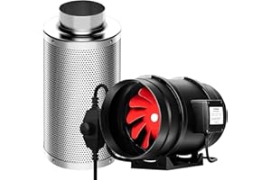 VIVOSUN Inline-Rohrventilator 200mm Abluftventilator 1231m³/h mit 200mm Aktivkohlefilter zur Geruchskontrolle Belüftungsset für Growzelt Belüftung