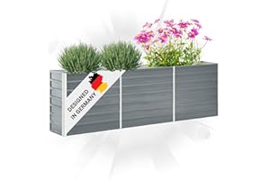 DELUKE® Hochbeet für Garten Oskar Grau | 240x40x77cm | Verzinkter Stahl | Wetterfest | Hochbeet Metall Gartenbeet Kräuterbeet Blumenbeet Beet hoch Frühbeet für Garten Gemüsebeet