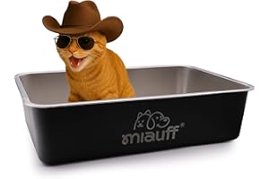 Miauff® Edelstahl Katzenklo Wanne 39×59×15 cm – Hygienische, geruchsfeste Katzentoilette – Rostfrei, leicht zu reinigen, modernes Design​ (schwarz)