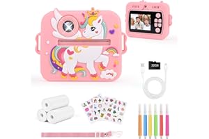 Euakee Camara Fotos Infantil, 1080P HD Cámara Digital para Niños con 2,4 Pulgadas & Tarjeta 32 GB, Kids Camera con 3 Rollos de Papel de Impresión, Regalo para Niños y Niñas de 3-12 Años(Rosa)