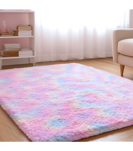 VOFUSHON Hoogpolig woonkamertapijt, shaggy halloper, modern, wollig, zacht, groot vloerkleed, woonkamerdecoratie, slaapkamer, kinderkamer (200 x 300 cm, roze