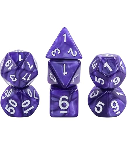 Set De 7 Dés Polyédriques Violet Nébuleuse – Acrylique – D4 à D20 – Pour D&D, Pathfinder, MTG – Double Couleur – Cadeau Joueur