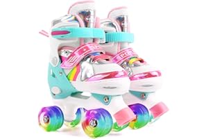 Ceestyle Adjustable Quad Roller Skates Kids, Illuminating Light Up Wheels, With Built In Adjusters Kids Roller Boots for Boys and Girls