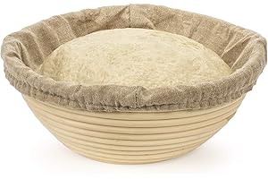 MEETOZ Panier rond en rotin fait à la main avec doublure en lin 20 x 8 cm