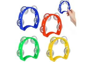 ChAusa 4 Pack Half Moon Hand Tambourine,Musical Percussion Tambourine,Crescent Moon Tambourine,Handbell Percussion Instrument for Early Childhood Education,School Performances,Music Classes