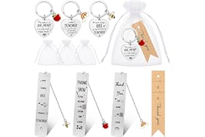 Otuuz 12 Pcs Teacher Appreciation Gifts Set 3 Thank You Teacher Bookmark 3 Heart Shape Teacher Keychains 3 Thank You Cards 3 Organza Bags for Men Women Teacher Leaving End of Term Retirement Birthday