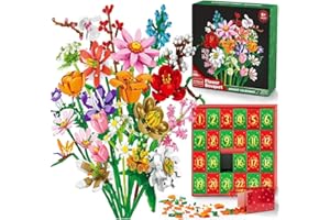 RPixc Calendrier de l'Avent 2025 pour enfants adultes adolescents, calendrier de compte à rebours de Noël avec bouquet de fleurs, briques de fleurs sauvages artificielles, coffret cadeau (A)