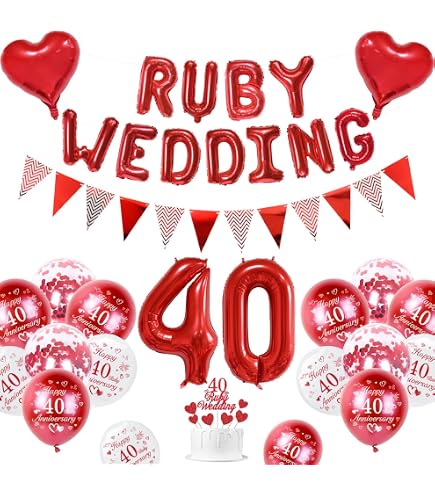 13 Decorazioni Per Torta 40° Anniversario Nozze Ruby, Glitter Rosso A Forma Di Cuore E Numeri, Con Bastoncini, Topper Per Torta Festa