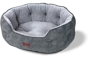 CAROMIO Pet Bed for Small Medium Dogs or Cats, Flannel Dog Bed Washable, Soft Cat Sofa Bed for Indoor Cats with Non-Slip Bottom, Grey, 65x53x23cm