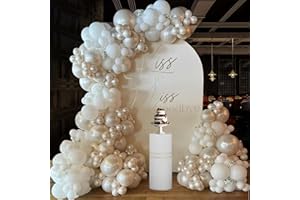 DOOFE Pearl White Balloon Arch Kit, 155 Pcs Beige Balloon Garland with White Pearl Sand White Balloons for Birthday, Boho Wedding, Engagement, Bride Shower, Baby Shower, Anniversary Party Decoration