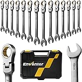 Enventor Fixed Spanners with Ratchet 14pcs, 180&deg; Swivel Head, 6-19 mm | Combination Spanner Set with Ratchet, Chrome Vanadium