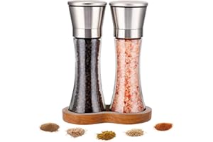 LessMo Moulin à Poivre en Acier Inoxydable, 2 Broyeur Manuel en Céramique Réglable, Broyeur à épices avec Corps en Verre, pour Herbes Convient pour le Gros sel de Mer, le Poivre