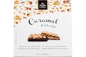 Dolfin Caramels & Chocolats - Chocolat Noir, Noisettes Grillées, Caramel au Beurre Salé Maison, Noix Fraîches & Croquantes - Idée Cadeau, Confiseries, Friandises, Bonbons - Fait en Belgique, 200g