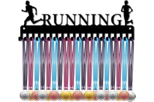 CREATCABIN Soporte para Medallas para Correr Deporte Corredor Atleta Exhibición Pared Decorativos para Corredores Insignia Casa 20 Ganchos Medallista Correr Fútbol Gimnasia Más 60 medallas Negro