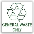 General Waste Only Sticker Recycling Bin Sign Self Adhesive Recycle Logo Environment Label Green on White 100mm