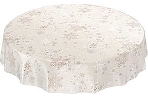 ANRO Wachstuchtischdecke Wachstuch Wachstischdecke Tischdecke Weihnachten Schneeflocken Beige Rund 140cm