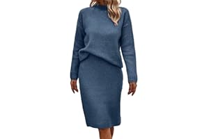 OIUHJN Damen Pullover Kleid Mode Winter 2 Stück Gerippte Gestrickte Wollpullover Rollkragen Gestrickter Pullover und Rock Frauen Set Elegante Frauen Freizeitkleider Strick Zweiteiler Damen Strickkleid