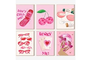 JATOK 6 Pack Paint by Numbers for Adults, Painting Kits for Beginners On Clear Colored Canvas, Easy DIY Acrylic Pigment Drawing Paintwork for Home Wall Decor, Pink Trend 20x30cm/8x12in (no Frame