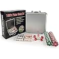 Niku Adult Casino Style 100 Chips/Pcs Poker Chips Set with A Aluminum Finish Case, 2 Decks of Cards, 5 Dice, 1 Dealer Button (Classic Multiplayer Game)