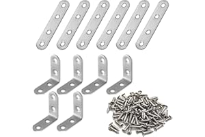 RIVIEVAL L Bracket, 12Pcs Brackets for Wood 6Pcs Right Angle Bracket(40 x 40mm) and 6Pcs Straight Brackets(76 x 16mm) with 48pcs Metal Screws for Wood Furniture Fixation
