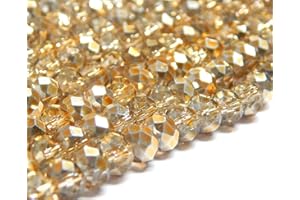 PERLIN Cuentas checas de cristal de Bohemia facetadas y redondas, tamaños de 4/6/8/10 mm, color cristal dorado, 6 x 4 mm
