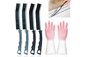 KODWIS Cepillo Limpieza Hogar, 4 Piezas Cepillo para Limpiar Juntas Cepillo Cerdas Duras con 1 Par de Guantes y Cepillo de Limpieza para Puerta Ventana Cocina Riel Baño Suelo de Baldosas Inodoro