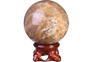 Nupuyai Natural Orange Moonstone Crystal Ball with Stand, Feng Shui Crystal Stone Sphere Figurine Home Office Decor Meditation Crystal Ball, 61-70mm