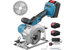 Sararoom 3000W Cordless Circular Saw, 6700RPM Electric Circular Saw with 2 x 2.0Ah Lithium Battery & Charger, Cutting Angle 0-45° Adjustable for Wood Marble Metal, with Blade