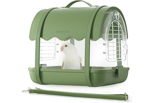 BUCATSTATES Sac à Dos de Transport Oiseau avec Perche, Sac de Cage à Oiseaux de Voyage Léger avec Rideaux Anti-Soleil, Fenêtre Visible, Sac Transport Oiseaux pour Perroquet Carani Perruche (Vert)