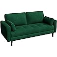 Yaheetech Fabric Sofa 2 Seater Sofa Couch with Side Storage Pockets, 2 Pillows Upholstered Couch for Living Room Bedroom Apartment Office Velvet Fabric Green